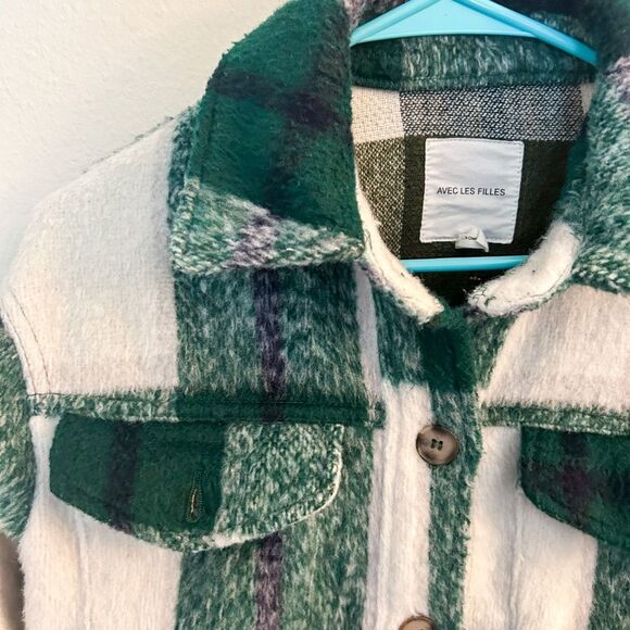 Avec Les Filles Plaid‎ Shacket Women's XS Anthropologie Green oversized - Picture 3 of 9